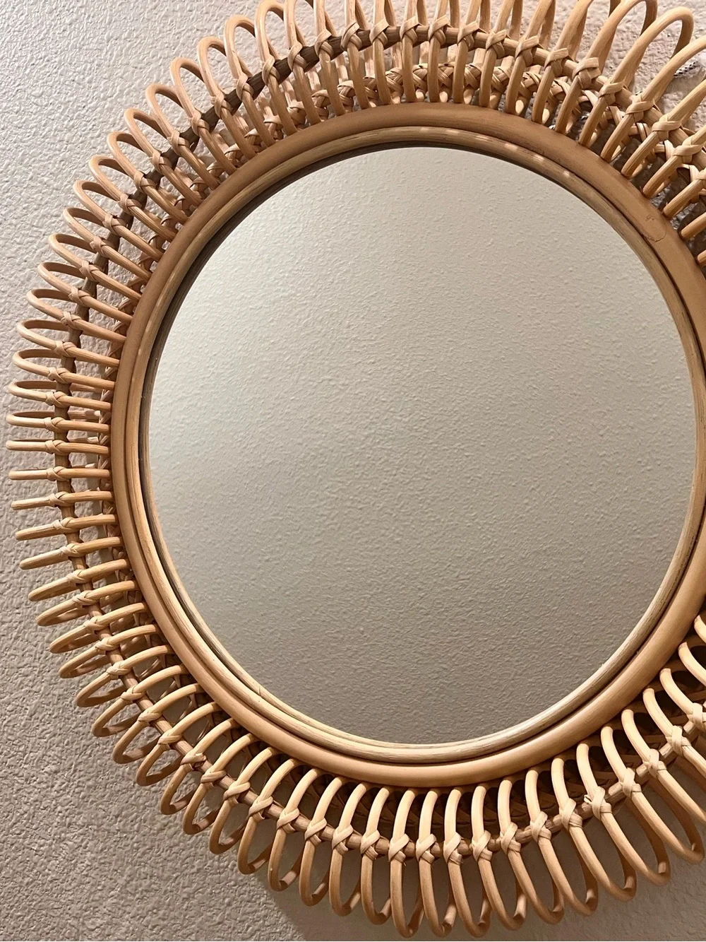 Natural Rattan Round Wall Mirror - Tan